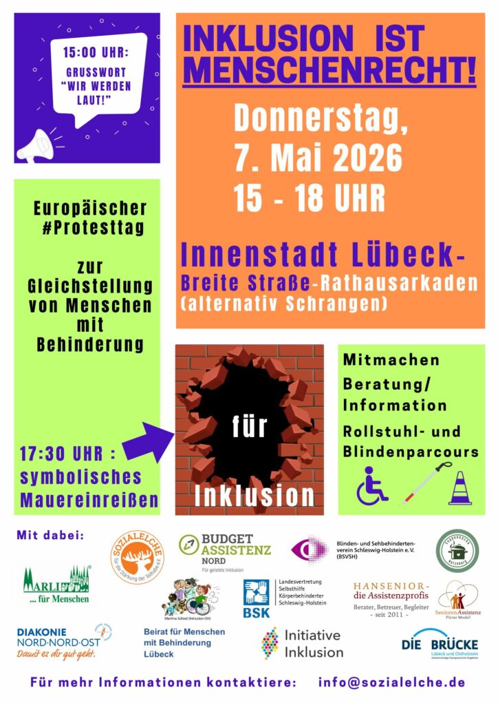 Flyer Protesttag Inklusion ist Menschenrecht am 7.05.2026 in Lübeck